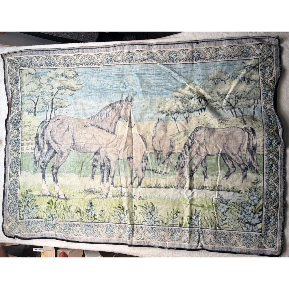 Vintage Horse Tapestry Equestrian Wall Hanging‎ Throw Blanket Farm Pastoral